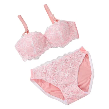 

Half Cup Push up Bra For Women Embroidery Underwire Padded Lingerie Bra&Brief Set Underwear