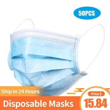 

50pcs Non Woven Disposable Face Mask 3 Layer Hanging ear Dust Filter Safety Elastic Facial Dust-Proof Protective Safety Masks