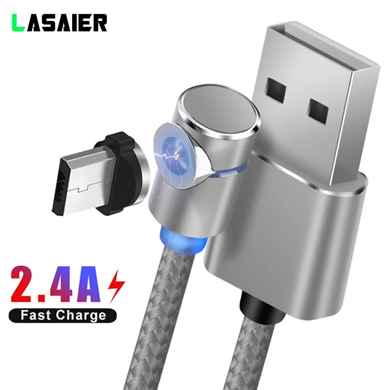 90 градусов светодиодный магнитный кабель Micro usb Тип C 2.4A для iphone X S Зарядный провод