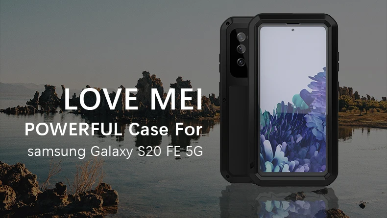 Love Mei For Samsung Galaxy S20 FE Metal Aluminum Armor Shockproof Heavy Duty Case protective Cover+Gorilla Glass (1)