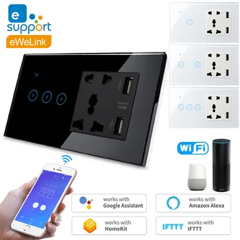 

WiFi Smart Switch & 5 Hole Universal Socket with USB 1/2/3 Gang Wireless Wifi Switch for Alexa Google Smart Home EU&UK&US&AU