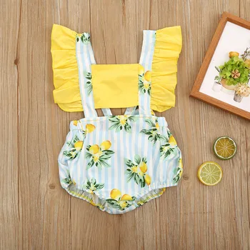 

Summer Baby Girls Romper Lemon Stripe Print Baby Girl Clothes 0-24 Months Sleeveless Baby Girl Sunsuit Roupa Infantil Menina