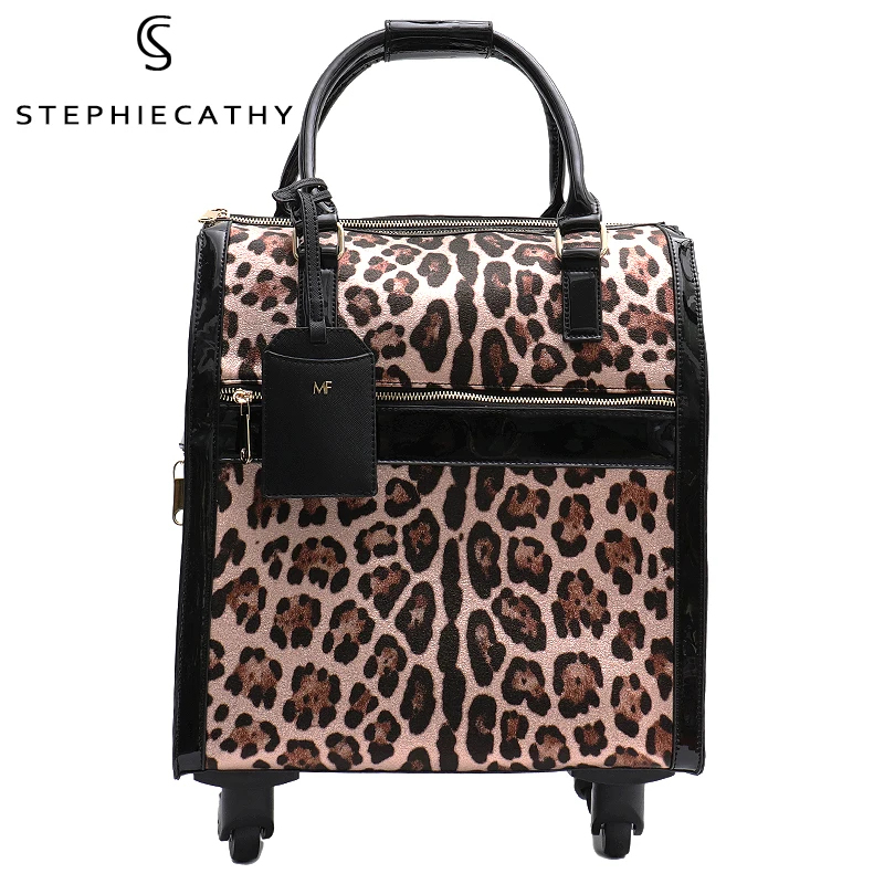 Роскошный Леопардовый женский чемодан SC из искусственной кожи дорожная