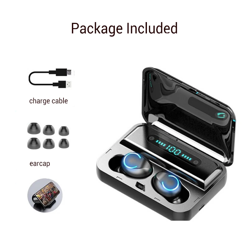EWA Bluetooth Earphones Mini LED Display Headphones Stero Sound 2000mah Power Bank Wireless Headsets Sport with Microphone