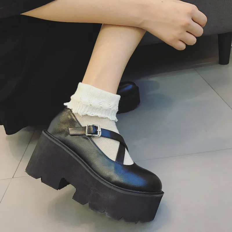 Boussac/Туфли Мэри Джейн на платформе с массивным каблуком; женские туфли с круглым носком и перекрестной шнуровкой на высоком каблуке; женские черные туфли в готическом стиле в стиле панк; SWB0263