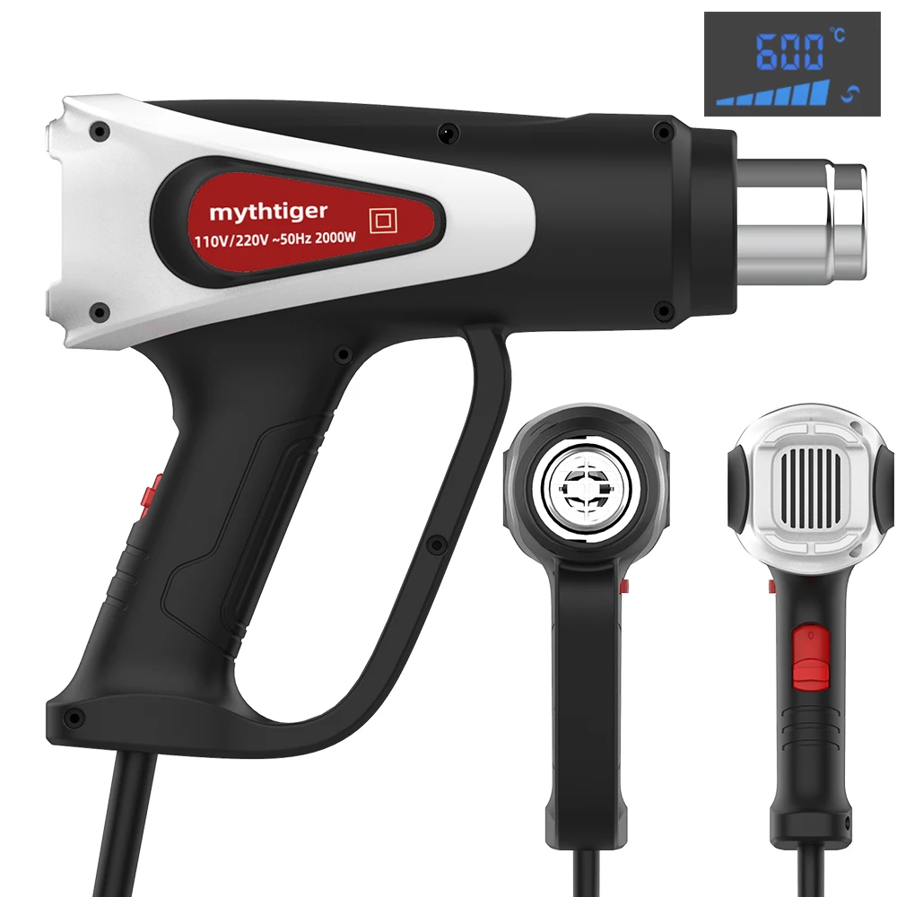 2000W Heat Gun with Temperature Settings 100- 600  Digital  (option) Hot Air Gun for Shrinking PVC Stripping Paint Crafts gravity feed spray gun