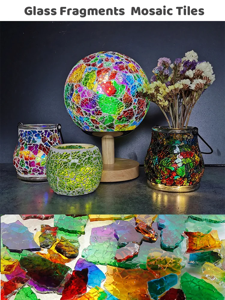 Description Picture 2 of item85g/3oz per Bag Mosaic Fragments Glass Tiles Translucent/Mirror Broken Glass Pieces DIY Craft Tile Mosaic Making Materials