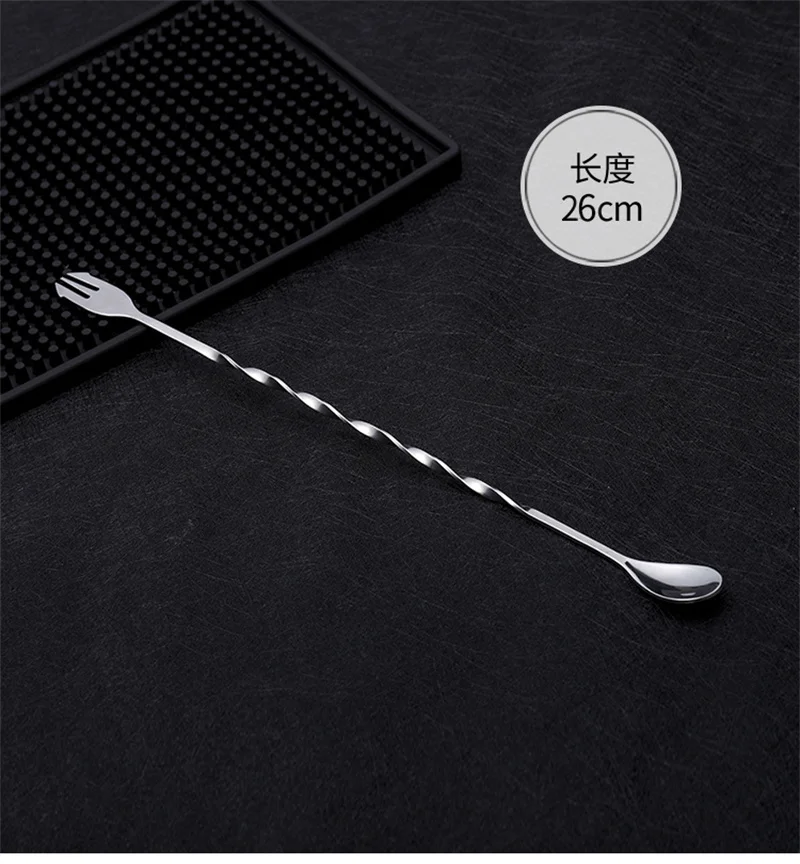 Stainless Steel Bar Spoon Cocktail Sticks Cocktail Shaker Spiral Fork Stirrers 26cm 32cm Kitchen Accessories