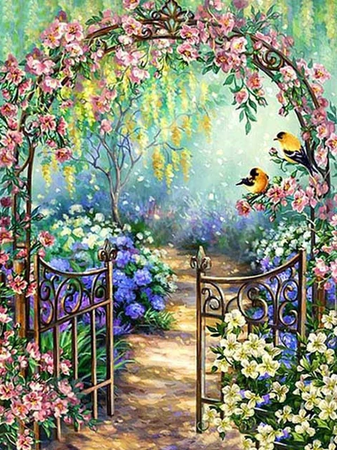 5D DIY Diamond Painting Garden Cross Stitch Diamond Embroidery Houses Rhinestones Art Kits Landscape Mosaic Home Decoration Gift QY200-5