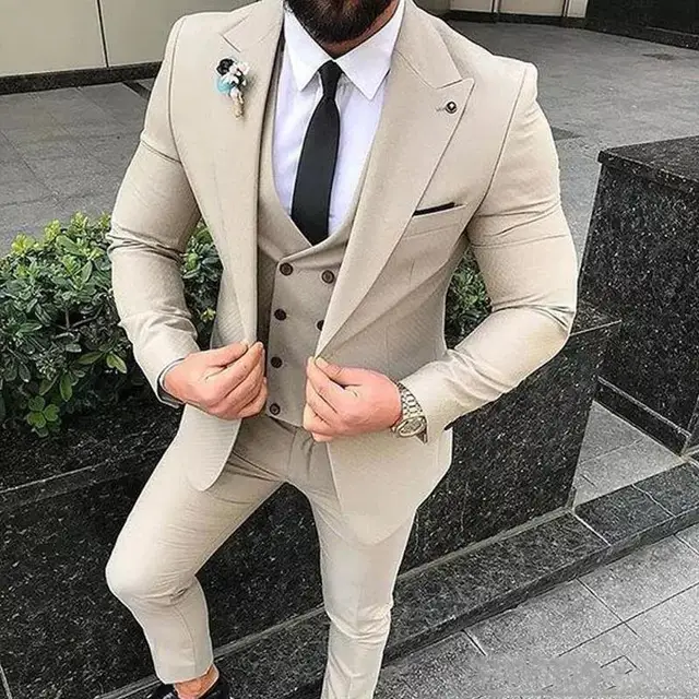 Fashion Beige Men Suits Slim Fit 