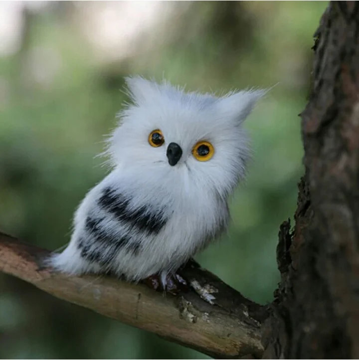 

Cute Lovely Owl White Black Furry Christmas Bird Ornament Decoration Adornment Simulation for Home Decor Gift 5*4.5*7cm statues