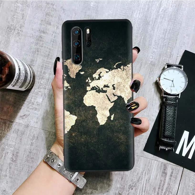 Карта мира черный чехол для телефона huawei mate 30 20 10 P30 P20 P10 Pro Lite P Smart Z Роскошный чехол