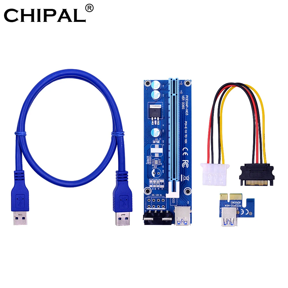 CHIPAL VER006S PCI-E карта расширения 100 см 60 USB 3 0 кабель PCIE 1X до 16X удлинитель PCIe адаптер SATA
