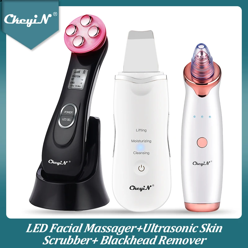 Ultrasonic Skin Scrubber Face Spatula Deep Cleaning Pore Cleaner + Blackhead Remover+ EMS LED Light Anti Aging Beauty Device 50