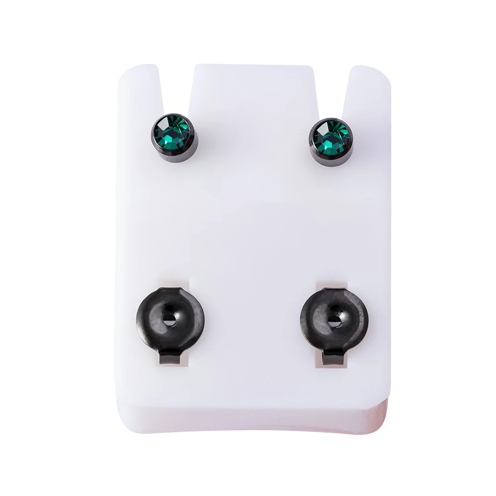 Black Rainbow Steel Birthstone CZ Ear Studs - Tragus Cartilage Piercing Jewelry (Set of 2)