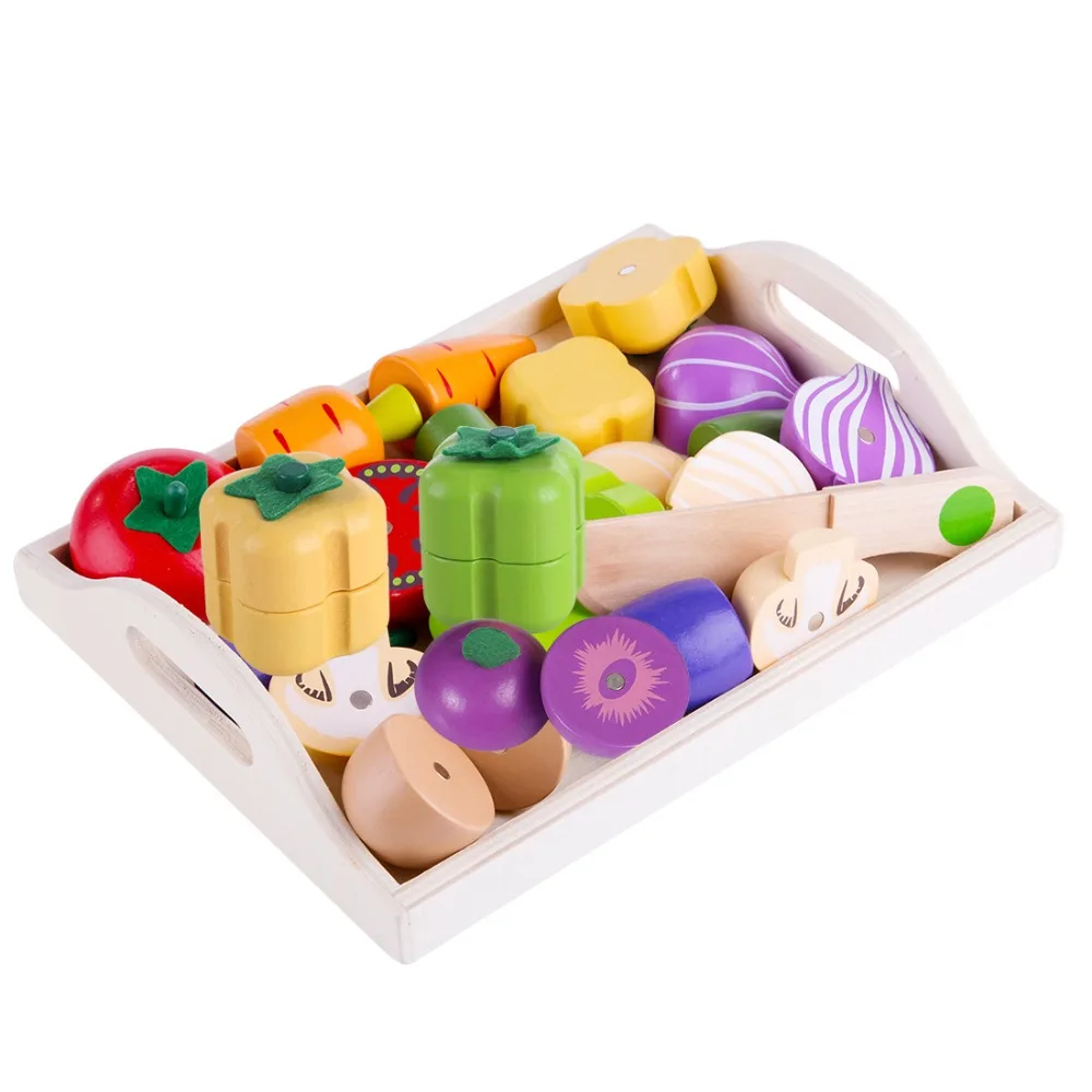 

Children's wooden simulation fruit and vegetable cutlery Baby play house Cutting kitchen toys Kids Fun Puzzle early education