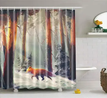 

Modern 3D animals Waterproof Shower Curtain For Bathroom Funny Cartoon forest Print Bathtub Curtains Polyester Bathroom Curtain