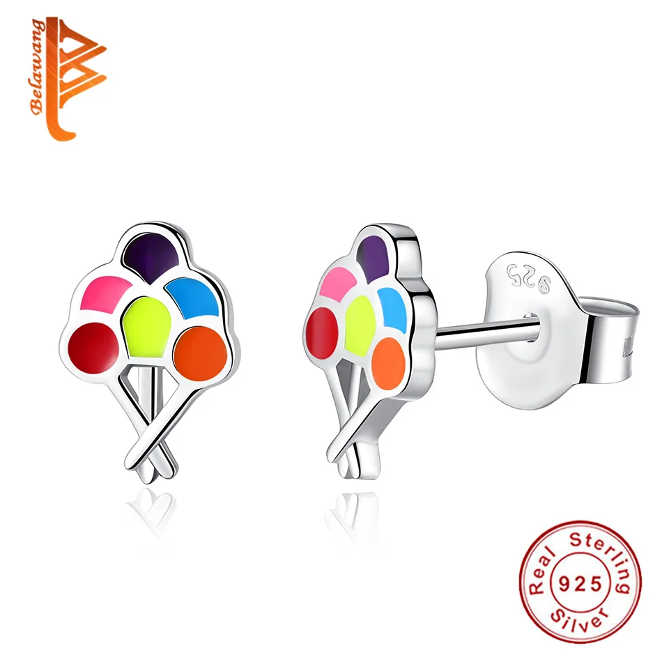 

BELAWANG Real 925 Sterling Silver Colorful Enamel Cartoon Drawing Board Stud Earrings for Women Party Authentic Jewelry Gift