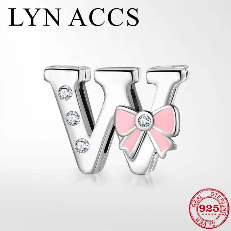 

Pink Teenage bow Letter W Bead 100% 925 Sterling Silver CZ Clip Charm Fit Original Reflection Bracelet Silver 925 Jewelry Making