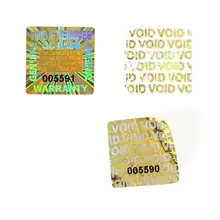 Vulo da garantia se removido 20x20mm tamper evien holograma vazio da segurança da cor dourada etiqueta holográfica continua série