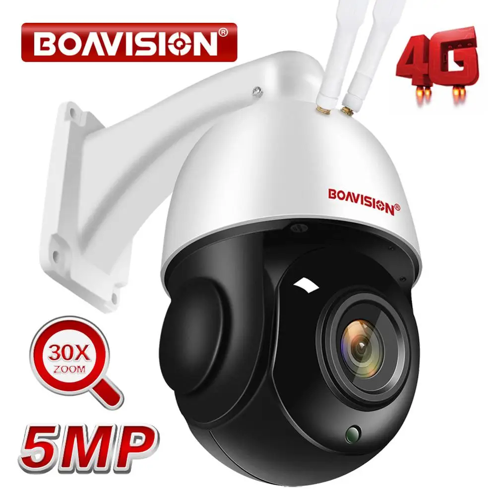 Outdoor IP Camera 5MP 4G Sim Card WIFI AI Auto Tracking 30X Zoom Wireless PTZ Speed Dome CCTV Camera Two Way Audio IR 80m Camhi