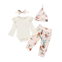 Pudcoco/Новинка; брендовая одежда с цветочным принтом для новорожденных девочек; боди с длинными рукавами и цветочным принтом; штаны; комплект одежды из 4 предметов