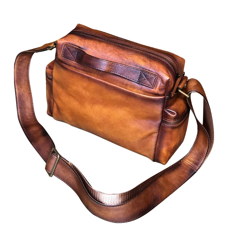 

Leather Shoulder Bag Retro Hand-Rub Color First Layer Plant Melted Leather Sling Bag Crossbody Bag Cool Casual Soft Leather Bag