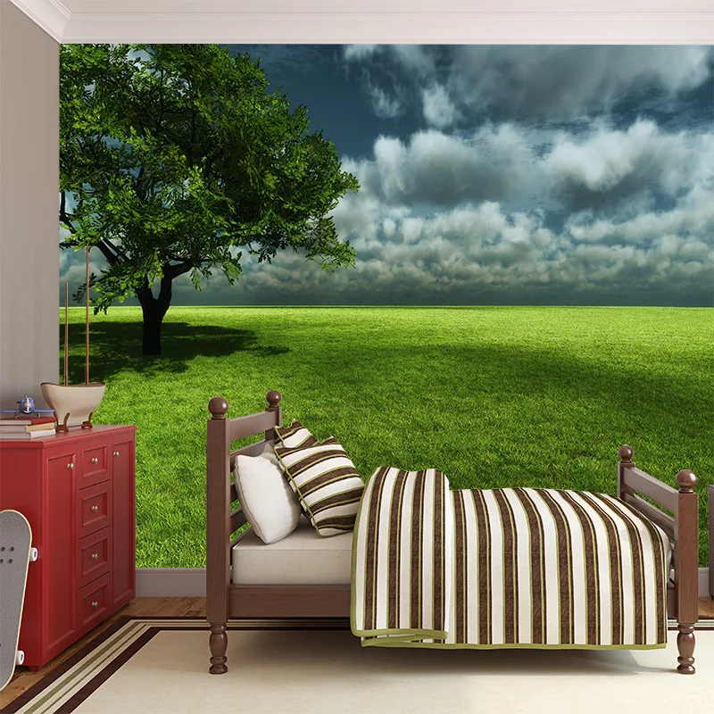 

3D Medium-size mural wallpaper customized painting with forest in the morning behind TV sofa bed as background bedroom