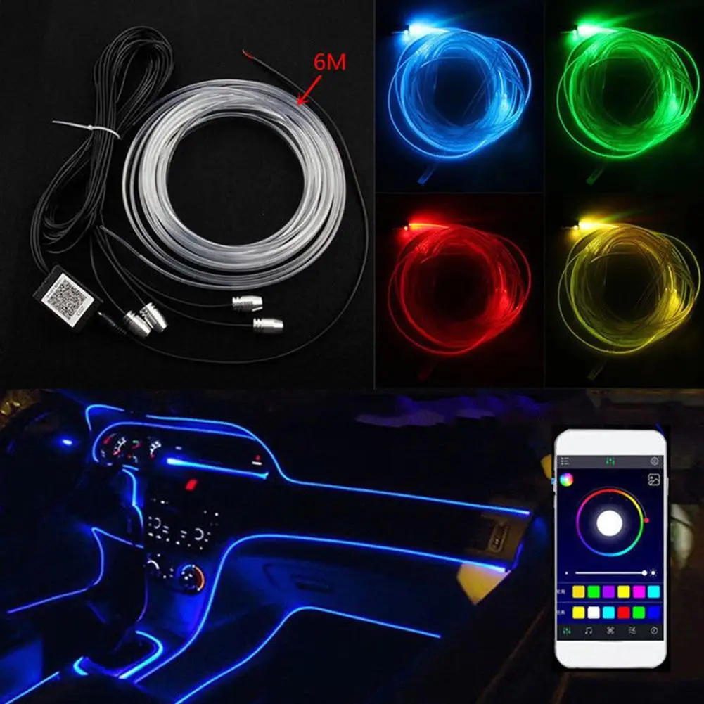 4 в 1 звуковая активная EL неоновая полоса светильник RGB светодиодный автомобильный интерьерный светильник Многоцветный Bluetooth телефон контроль атмосферный светильник 12 В