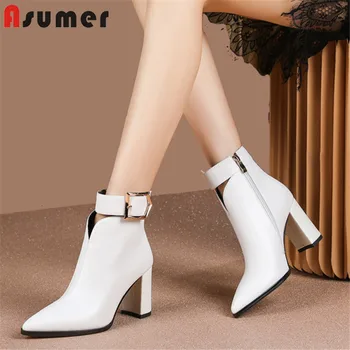 

ASUMER 2020 new arrival ankle boots women genuine leather shoes zipper buckle high heels dress party shoes woman short boots