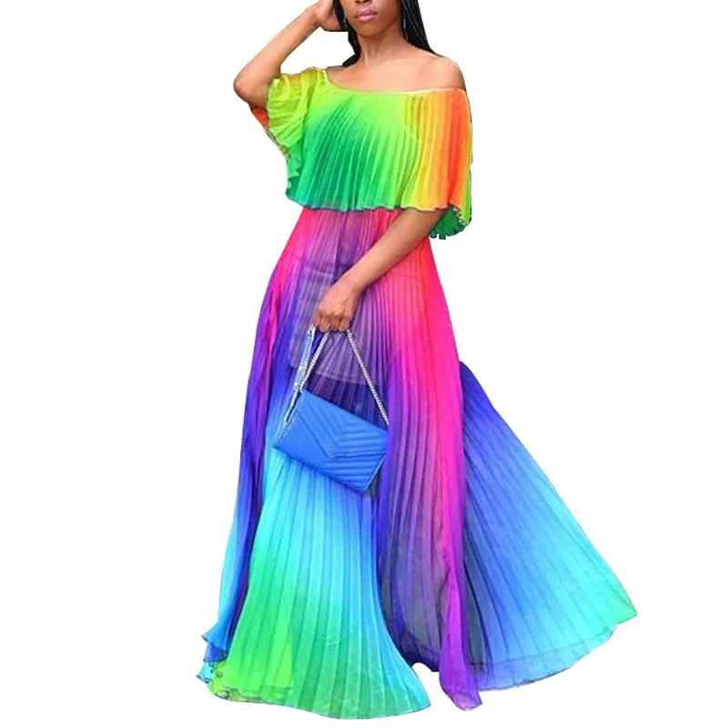 Летнее шифоновое пляжное платье новое богемное сексуальное платье с принтом модное повседневное свободное платье большого размера - Цвет: Фиолетовый