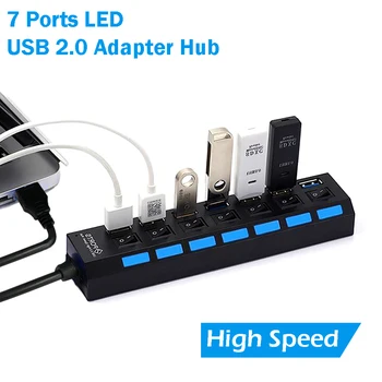 

7 Ports High Speed USB 2.0 480Mbps USB Charger Hub with LED Lamp For Laptop PC Tablet Computer USB 2.0 HUB