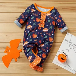 2021 Spring Fall Baby Clothes Print Ruffles Long Sleeve Baby Rompers Cotton Baby Jumpsuits Baby Playsuits Newborn Clothes 0-12M