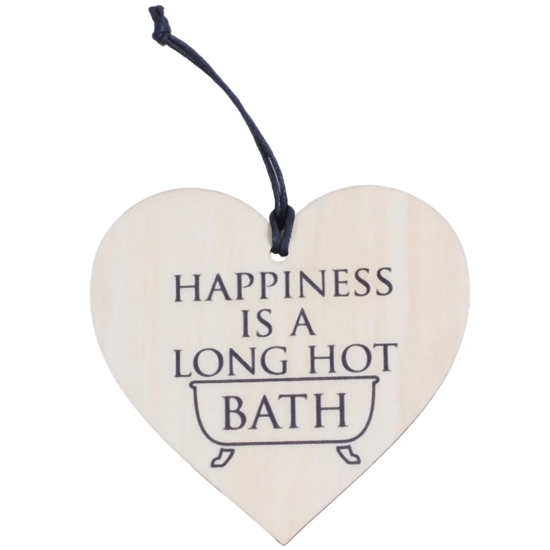 

HOT-Happiness Is A Long Hot Bath Wooden Hanging Heart Shaped Bathroom Plaque Sign