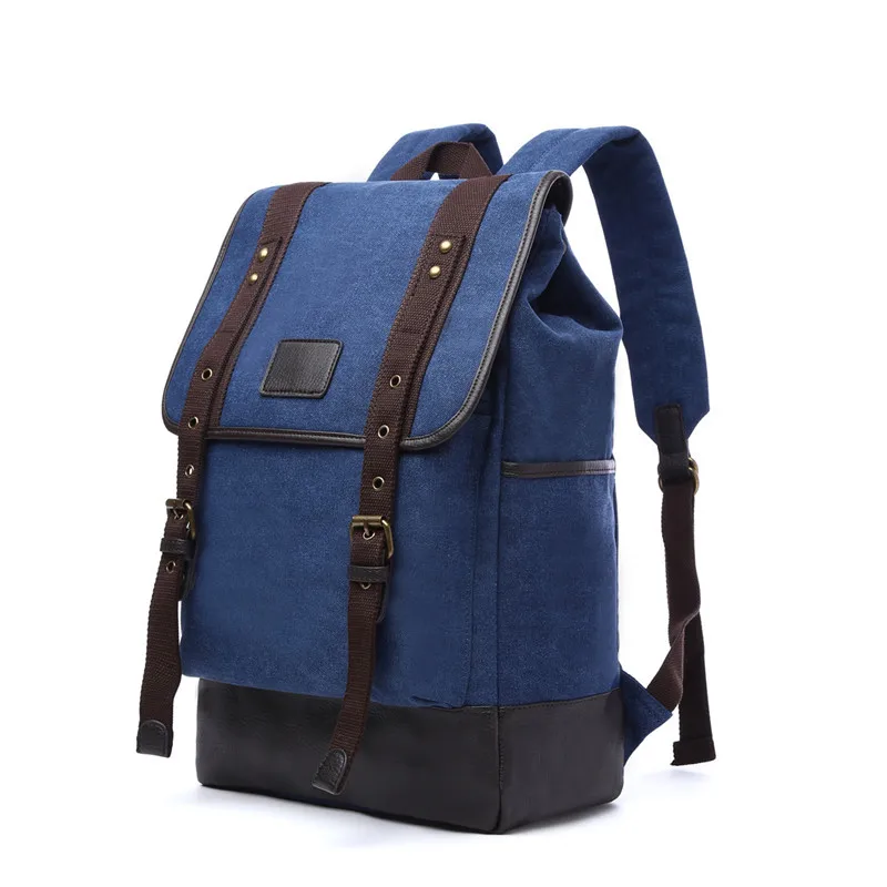 

Men Leather Canvas Backpack Large School Bag Travel Rucksack
