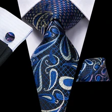 Hi-Tie шелк Пейсли синие мужские галстуки Свадебная вечеринка роскошный галстук синий галстук-бабочка платок запонки набор модные галстуки для мужчин