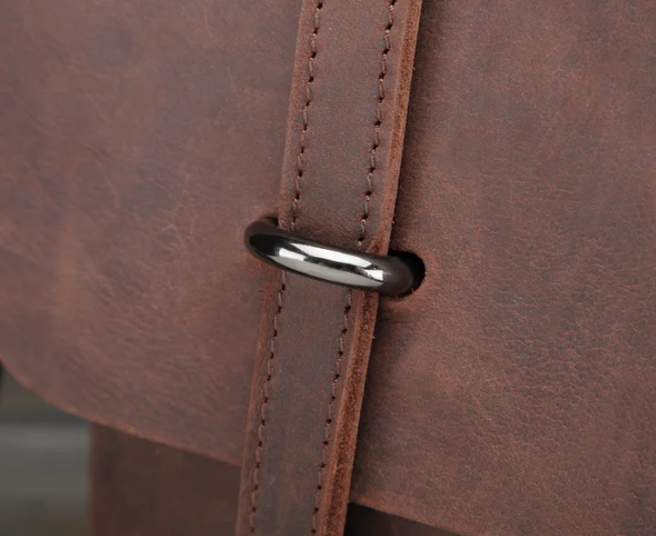 Genuine Leather Classic Briefcase Crazy Horse Cowhide Tote Messenger Bag Men Good Quality Crossbody Shoulder College Bag DF109