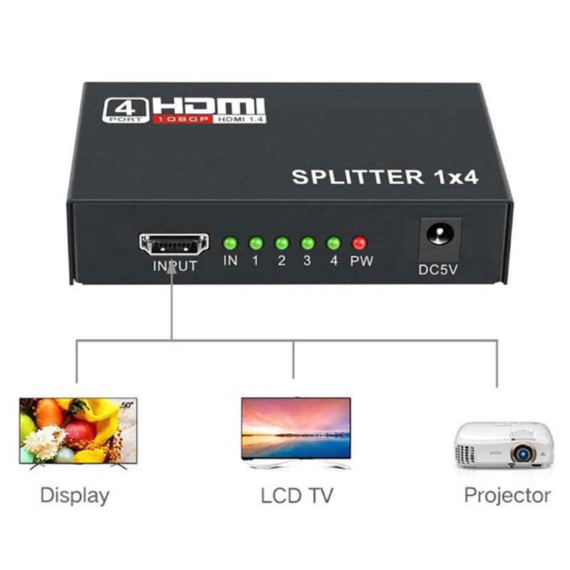 1x4 HDMI сплиттер конвертер 1 в 4 Выход HDMI 1,4 сплиттер усилитель HDCP 1080P двойной дисплей для HDTV DVD PS3 Xbox