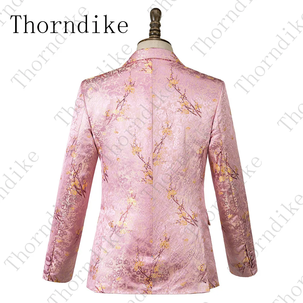 Thorndike розовый пиджак для мужчин с принтом приталенный Блейзер Сливовый цветок Мужская сценическая одежда Блейзер стильный вечерние свадебные куртки