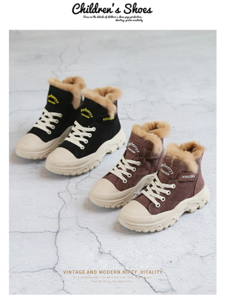 WinterCasualAthleticShoesStudent StyleWinterFlatChildren для ShoesLeatherMartin BootsSkidproofSoft SolesSnow сапоги