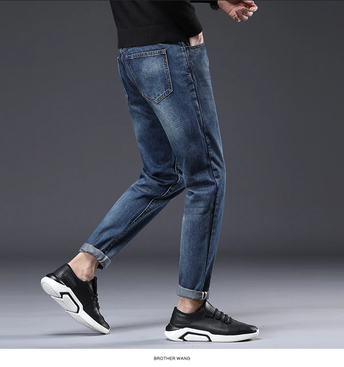 Зимние мужские теплые джинсы классический стиль модные повседневные Высококачественные Ретро Синие плотные джинсовые брюки мужские Брендовые брюки