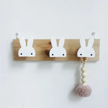 

Nordic Style Solid Wood Storage Racks Bow Clapboard Creative Home Hook Clothes Hanging Children Room Stars Rabbit Decoration