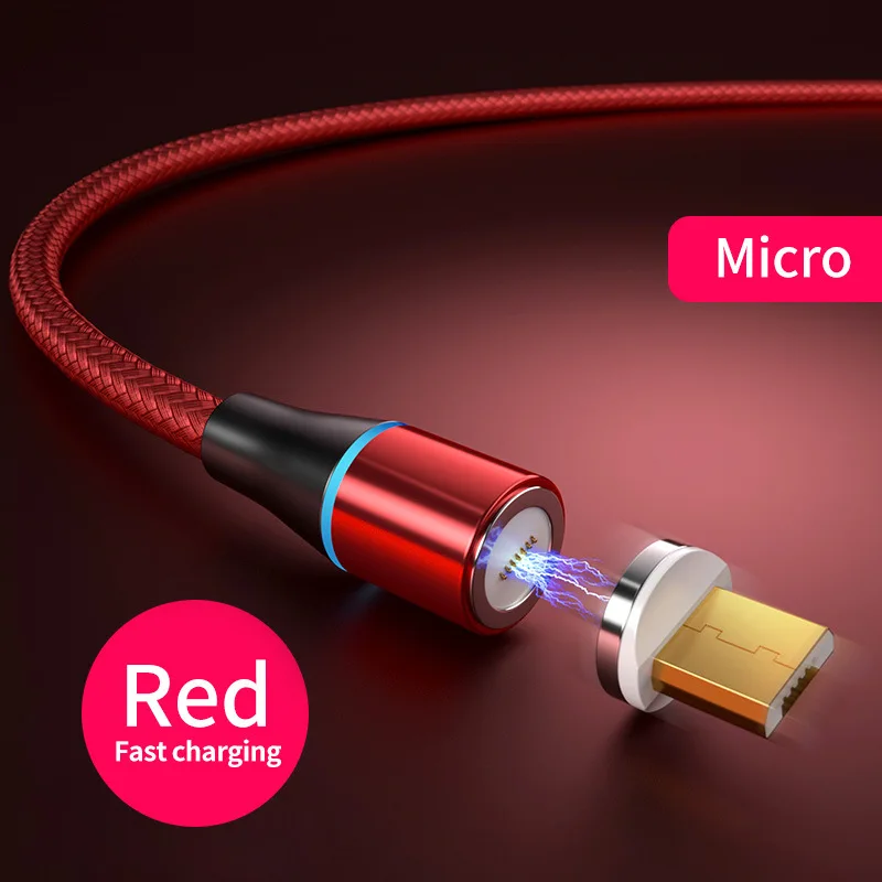 Магнитный кабель 3A Micro USB для быстрой зарядки Магнитный провод для iPhone X Android зарядный шнур для huawei Xiaomi type C USB-C кабель для передачи данных - Цвет: Red For Micro