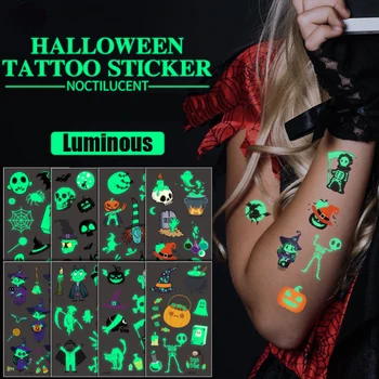 

1sets 10 Sheet Halloween Glow Dark Temporary Tattoo Stickers Art Tattoos Face Body Arm Luminous for Hoilday