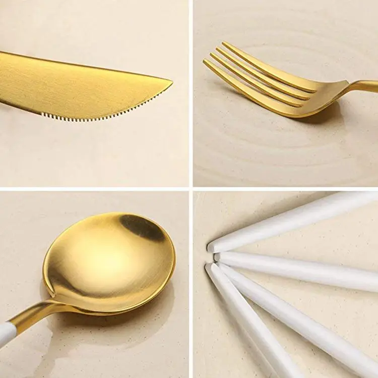 Morgiana White Gold Steak Fruit Soup Dessert Cutlery Set Tableware Stainless Steel Dinner Dining Dinnerware Set Fork Spoon Knife