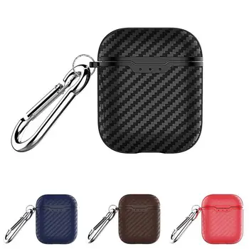 

luxury Carbon Fiber Wireless Bluetooth Headset cover case For Apple AirPods Earphone silicon Protection box Keychain Buckle capa