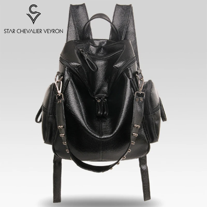 

SCV Large Capacity Ladies Backpack Fashion Rivet Women Backpacks Soft Leather 2020 Small Fresh Simple Wild Women's Shoulder Bags