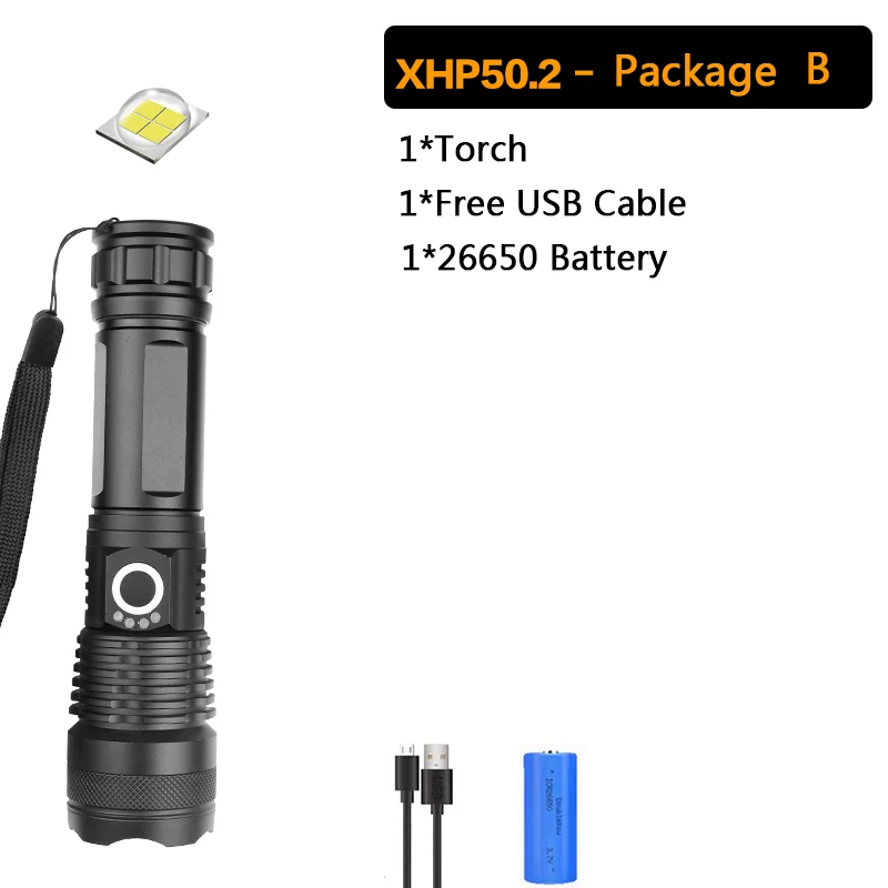 B-XHP50.2 Самый мощный XHP90 светодиодный светильник-вспышка XLamp с 26650 аккумулятором ZoomTorch XHP70.2 перезаряжаемый Тактический светильник для охоты - Испускаемый цвет: B-XHP50.2