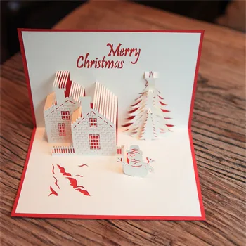 

3D Laser Cut Merry Christmas Cards Christmas Tree Winter Gift Pop UP Cards Christmas Decoration New Year Greeting Cards