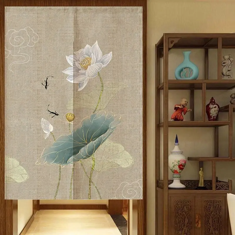 Retro Chinese Style Bedroom Kitchen Partition Curtain Geomantic Shielding Curtain Half Panel Tube Curtain Decoration